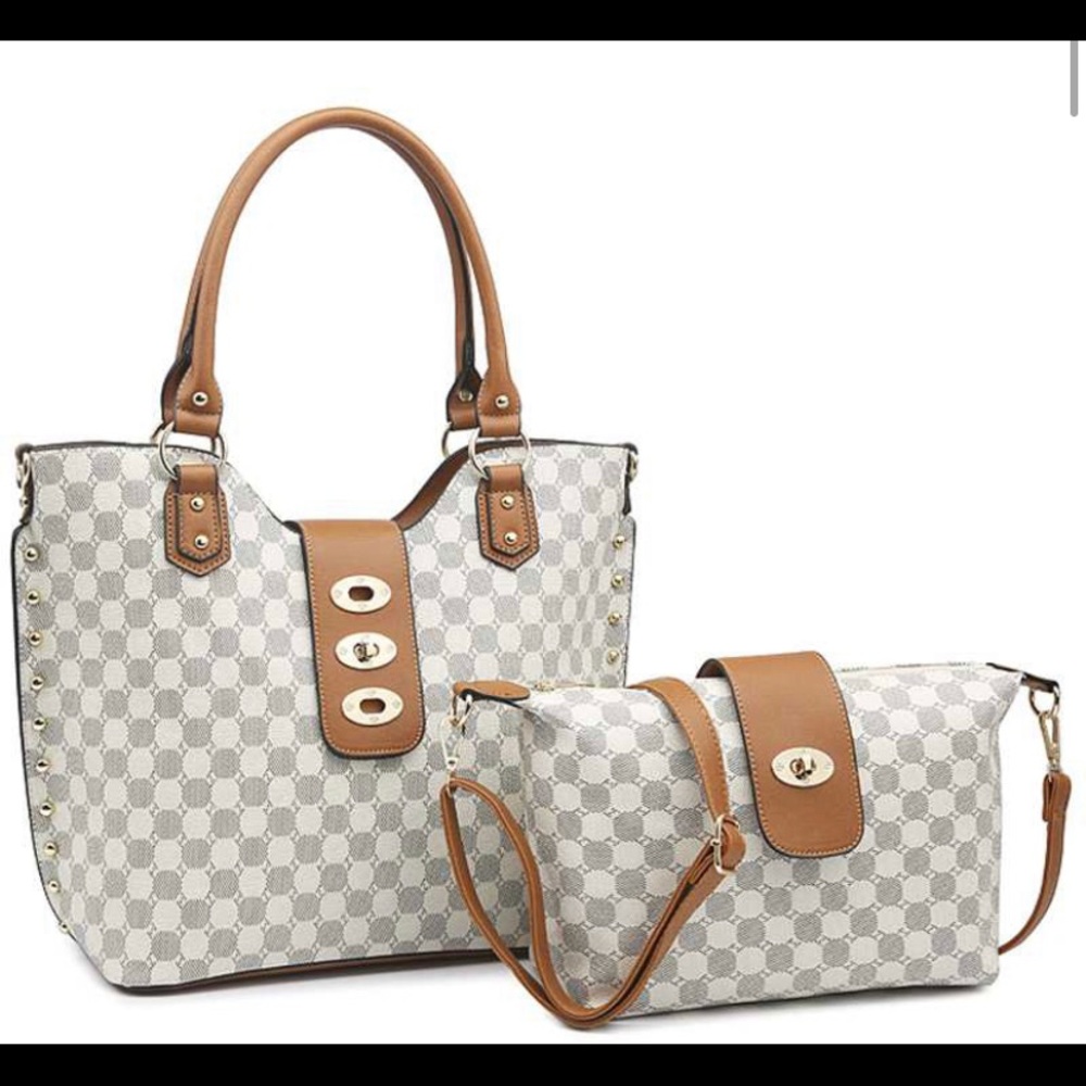 Checker Twist Tote Bag White TOTE ONLY